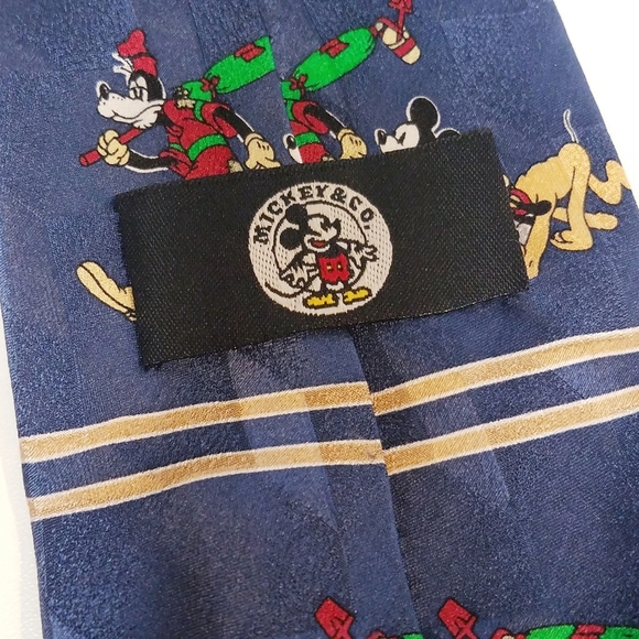 Mickey & Co Men's Tie Christmas Blue 100% Silk Holiday Mouse Disney - Picture 6 of 7